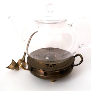 Vintage brass plate warmer, mid century modern tea pot warmer, food warmer, tea light holder, tea time, tea candle holder, hollywood regency