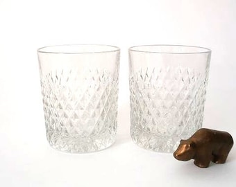 Vintage lead crystal whiskey glasses, mid century whisky tumblers , set of 2 low ball whisky glasses, mcm German glas