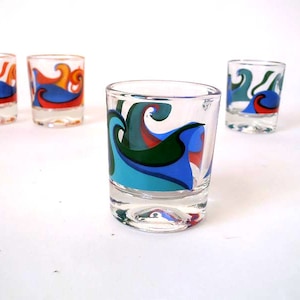 Vintage 1 oz 70s shot glasses, set of 4 short vintage vodka glasses, tequila glass, mid century bar cart, retro gift for him, hostess gift