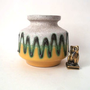 Vintage ceramic vase yellow gray green mid century fat lava vase east Germany 60s space age vase, mid century studio art, mcm ceramic  vase