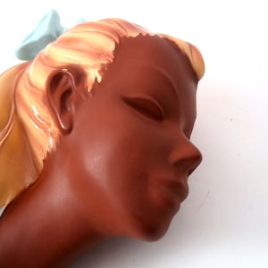 Wall mask 50s, wall mask young woman, ceramic wall mask, wall mask female, woman with ponytail braid, woman wall mask, Cortendorf wall mask