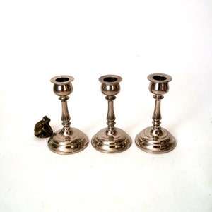 Vintage chrome covert candle holder set of 3, mid century candle holder, boho candle stick holder set of 3, hollywood regency candle holders