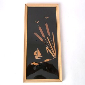 Mid century framed wall art, GDR souvenir picture, vintage straw picture, fishing lodge decoration, east Germany 60s, mcm wall art