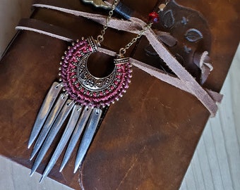 Red and Gold Aztec Tines / Silverware Jewelry / Recycled Fork Tines