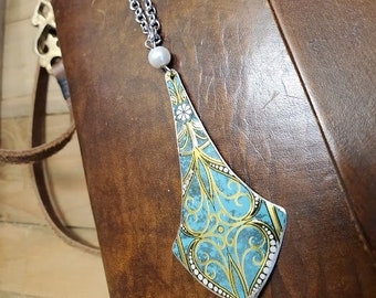 Teal & Pearl Chandelier / Recycled Tin Jewelry