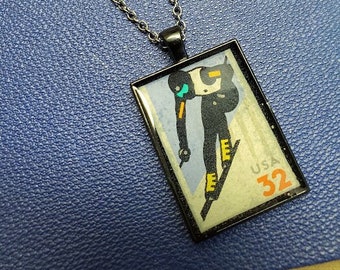 Take Me to the Ski Slopes / Recycled Resin Stamp Necklace