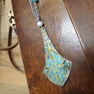 Teal & Pearl Chandelier / Recycled Tin Jewelry