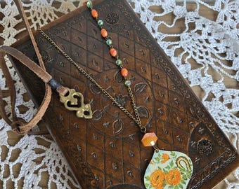 The Orange Dragon - Upcycled Vintage Tea Tin Necklace