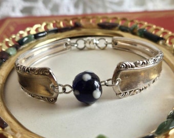 Polka Dot / Silverware Handle Bracelet / Recycled Silverware Jewelry