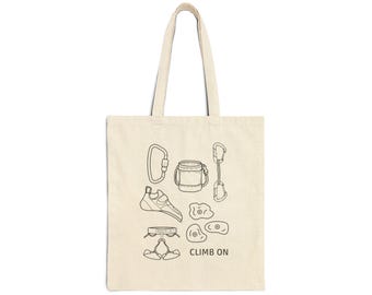 Rock Climbing Gear Tote Bag | Climb On Canvas Tote