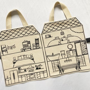 Fabric Dollhouse-Travel Dollhouse- Quiet Book-Portable Dollhouse- Dollhouse Purse-Toddler Toys-Gifts for Toddlers- Modern Dollhouse