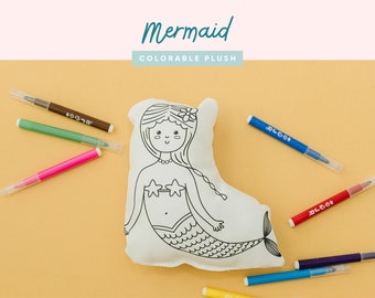 Mermaid Colorable Plush Toy-Washable Stuffed Animal-Reusable Color in Plush- Creative Coloring Toy-Coloring Activity- Color in Toy-Kids Gift