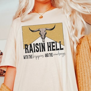 Raisin Hell With The Hippies and Cowboys Marlboro Marboro Shirt Tshirt Tee Graphic Tee Whiskey Cody Jinks Concert Country Boho Oversized