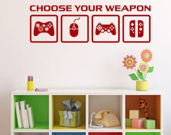 Video Game Controller Wall Decal | Choose Your Weapon Gamer Decor for Teen & Game Room | Large Removable Vinyl Decal