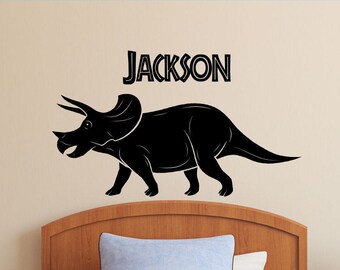 Triceratops Wall Decal | Personalized Name | Dinosaur Decor Boys Bedroom Sticker Gift