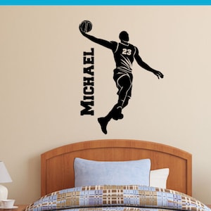 Basketball Player Wall Decal with Personalized Name and Number - Custom Vinyl Name Decal Stickers for Boys Room Gift