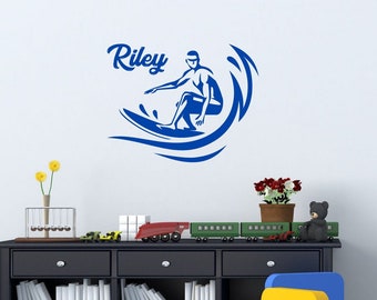 Surfer with Personalized Name - Custom Vinyl Decal Stickers for Bedrooms
