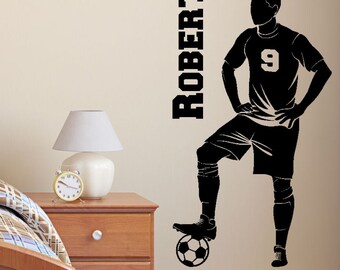 Soccer Player with Personalized Name and Number - Custom Vinyl Decal Stickers for Bedrooms