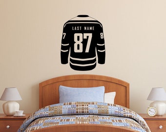 Hockey Jersey with Personalized Name and Number - Custom Vinyl Decal Stickers for Bedrooms