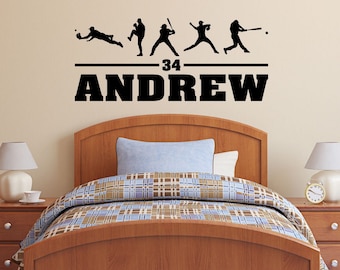 Baseball Players with Personalized Name and Number - Custom Vinyl Decal Stickers for Bedrooms