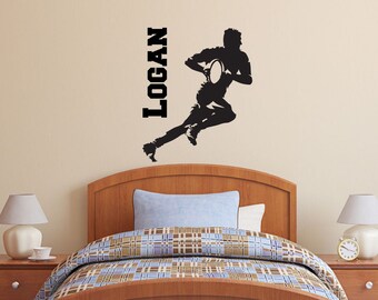 Rugby Player with Personalized Name - Custom Vinyl Decal Stickers for Bedrooms