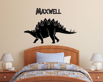 Stegosaurus Wall Decal | Personalized Name Dinosaur Decor | Kids Boys Bedroom Nursery Sticker Gift