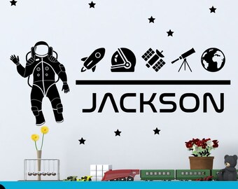 Space Astronaut Wall Decal with Personalized Name