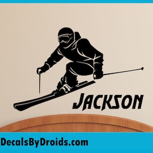 Skier Wall Decal with Personalized Name - Custom Vinyl Name Decal Stickers for Boys Room