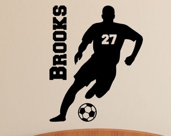 Soccer Player with Personalized Name and Number - Custom Vinyl Decal Stickers for Bedrooms
