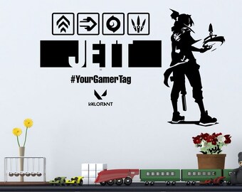 Valorant Jett Personalized Name Wall Decal | Custom Gamer Tag Vinyl Sticker for Gamer Room | Removable, Damage-Free