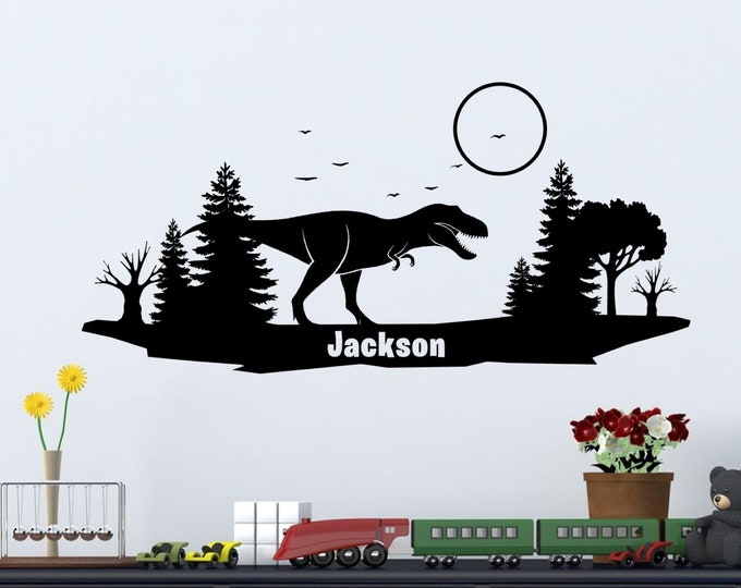 Tyrannosaurus Rex in Moonlight Wall Decal | Personalized with Name | Dinosaur Decor | Jurassic