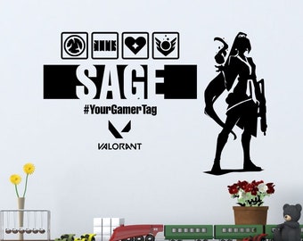 Valorant Sage Personalized Name Wall Decal | Custom Gamer Tag Vinyl Sticker for Gamer Room | Removable, Damage-Free