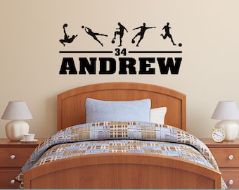 Soccer Players with Personalized Name and Number - Custom Vinyl Decal Stickers for Bedrooms