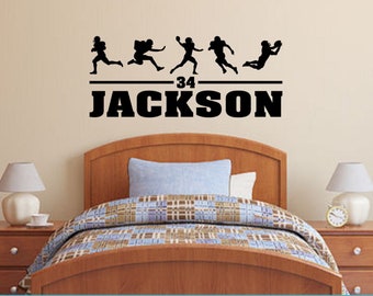 Football Players with Personalized Name and Number - Custom Vinyl Decal Stickers for Bedrooms