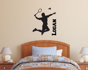 Badminton Player with Personalized Name - Custom Vinyl Decal Stickers for Bedrooms