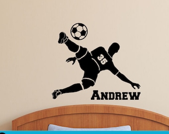 Soccer Player with Personalized Name and Number - Custom Vinyl Decal Stickers for Bedrooms