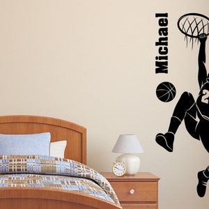 Basketball Player Wall Decal with Personalized Name and Number - Custom Vinyl Name Decal Stickers for Boys Room Gift