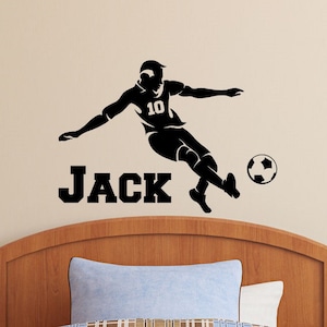Soccer Player with Personalized Name and Number - Custom Vinyl Decal Stickers for Bedrooms