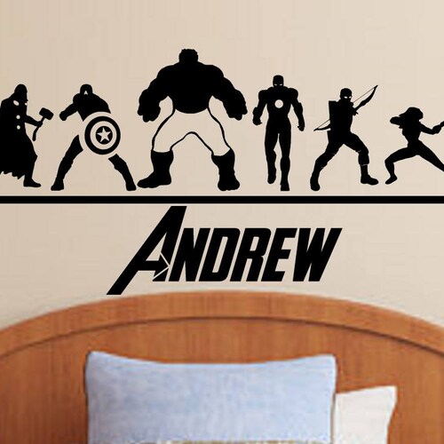 The Avengers Wall Decal Personalized Superhero Name Etsy