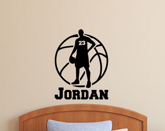 Basketball Player with Personalized Name and Number - Custom Vinyl Decal Stickers for Bedrooms