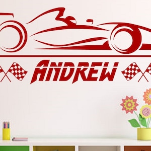 Formula 1 Race Car with Personalized Name | Custom Vinyl Wall Decal for Boys Room