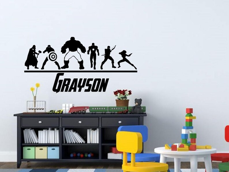 The Avengers Wall Decal Personalized Superhero Name Etsy