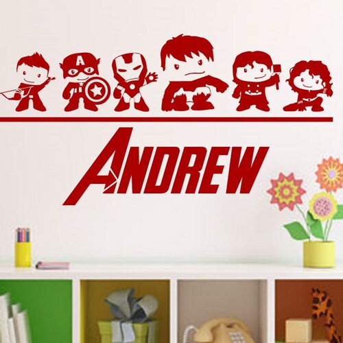 The Avengers Wall Decal Personalized Superhero Name Etsy