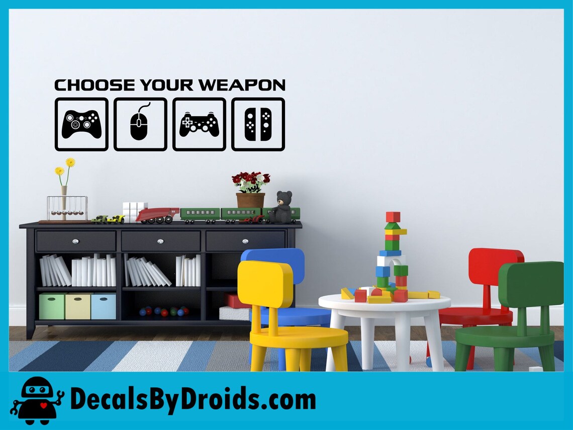 Video Game Decor Wall Decal Choose Your Weapon Game Etsy