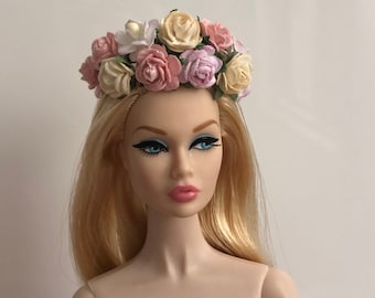 Doll flower crown, victorian style fashion doll attribute, cute miniature headpiece, burgundy miniature crown