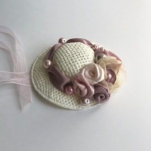 Handcrafted doll hat, fashion doll hat, decorated miniature headpiece, miniature hat, 1:6 scale hat, doll accessory