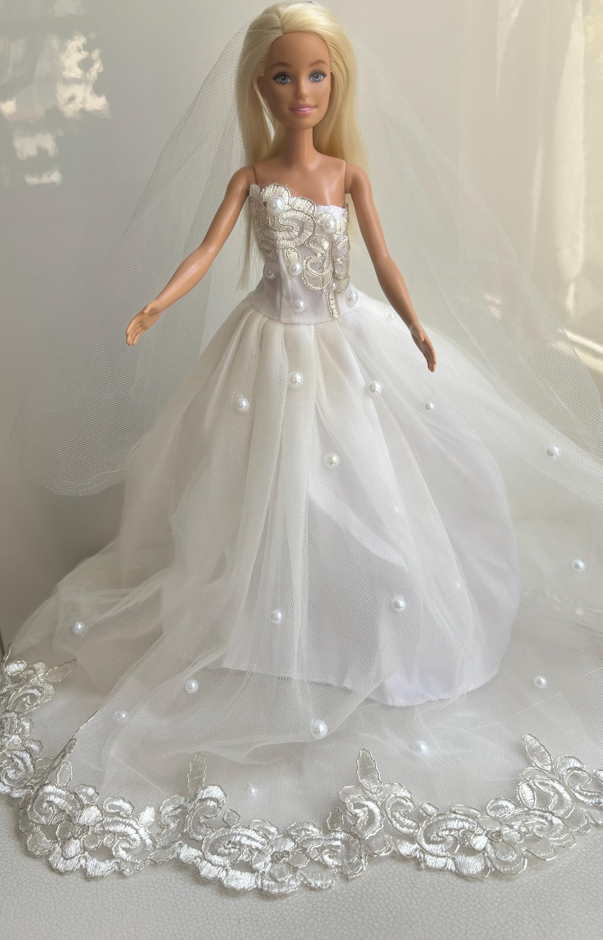 Doll Wedding Dress, Fashion Doll Bridal Dress, White Lace or Tulle Doll Wedding Dress, Fashion Doll Bridal Dress, White Lace or Tulle