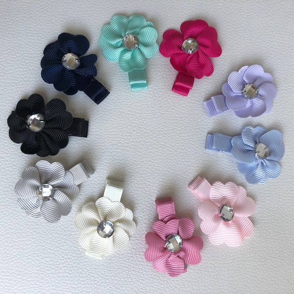 Baby bow clip, small baby flower clips, toddler hair clip, non-slip clip, grosgrain ribbon bow clip, fully lined alligator clip