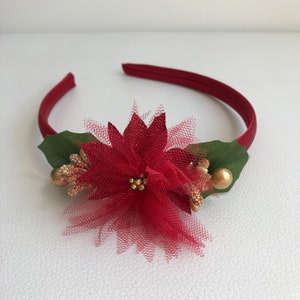 Christmas headband, red poinsettia headband, photography prop, Christmas gift, baby girl accessory, Christmas hairpiece