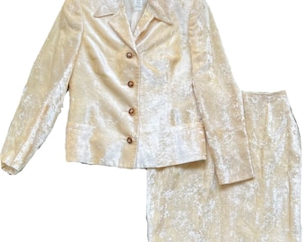 Versace 90’s Istante gold crushed velvet  blazer jacket / skirt 2 piece set